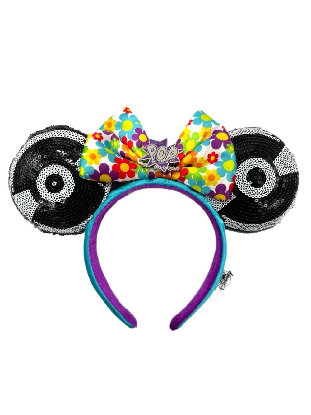 Disney Parks Pop Century Resort Minnie Ears Headband Sequin Record - NWT